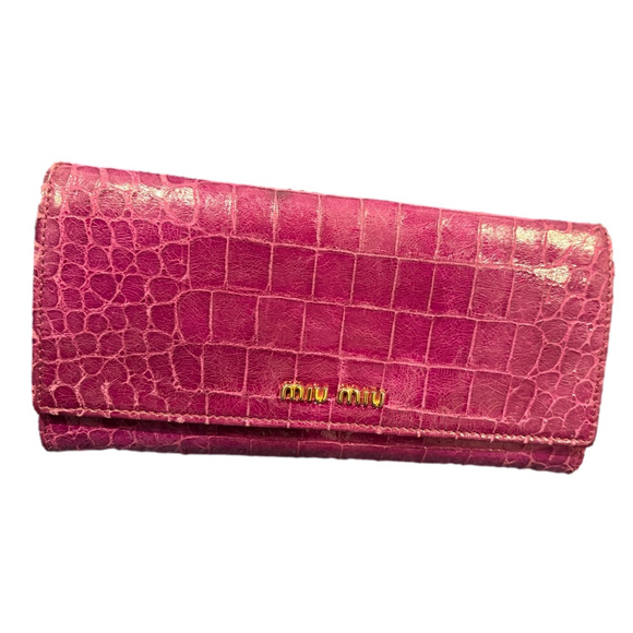 Miu Miu Croc Embossed Leather Long Wallet Purple Italy - Picture 6 of 16
